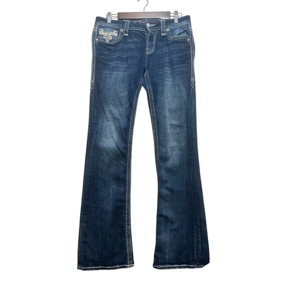 Rock Revival Cornett Bootcut Jean Women 29 Blue Flare Mid Rise Y2K Western Chore - Picture 3 of 16